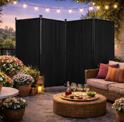 Produktbild von Paravent 4-teilig 170 x 220 cm, schwarz, faltbar, für Sichtschutz