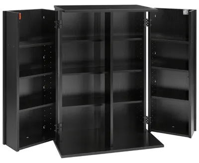 Zdjęcie produktu dla Szafka na sprzęt multimedialny, 4-poziomowy regał na płyty DVD, 610 x 368 x 846 mm – organizer na płyty CD, DVD, książki i gry; regał na płyty CD do salonu, domowego biura lub studia nagraniowego, kolor czarny