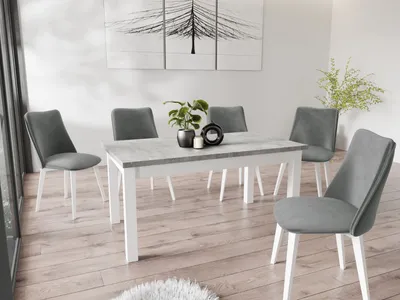 Produktbild von Moderner Rechteckiger Ausziehbarer Esstisch - Platzsparend - Weiße Holzbeine - 120 bis 160 cm - Hergestellt in EU - 120 x 67 cm - Grau Beton