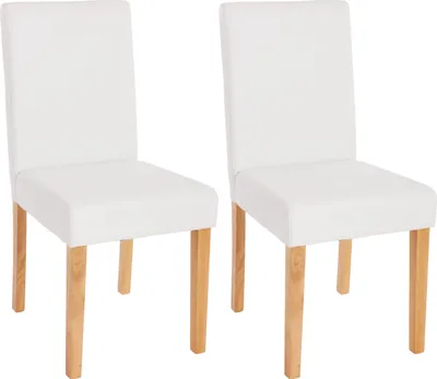 Image de lot de 2 chaises de salle à manger Chaise de cuisine Littau ~ similicuir, blanc mat, pieds clairs