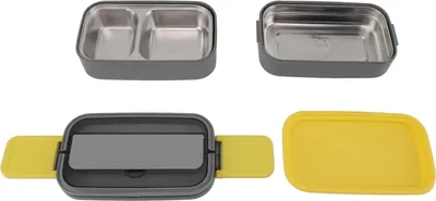 Obrázok produktu pre Obed Box Dvojvrstvová mikrovlnná rúra bezpečná proti úniku Dôkaz z nehrdzavejúcej ocele Prenosný rozdelený Bento Box pre kanceláriu Školský piknik Sivá