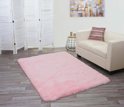 Produktbild von Teppich HWC-F69, Shaggy Läufer Hochflor Langflor, Stoff/Textil flauschig weich 200x140cm  rosa