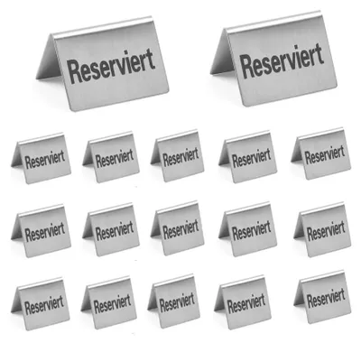 20er Set Reserviert-Schilder aus Edelstahl, 50x35x40 mm