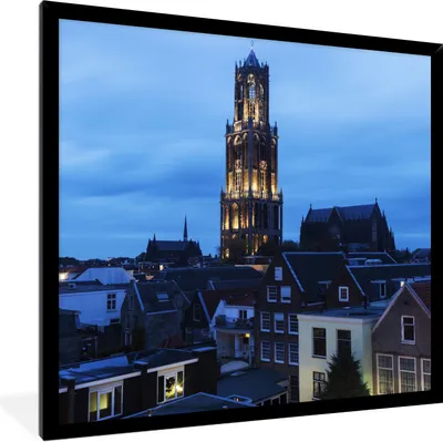 Produktbild von MuchoWow® Gerahmtes Poster Domturm - Utrecht - Licht 40x40 cm - Poster mit Schwarzem Bilderrahmen Wandposter Rahmen Foto Bilder - Mit Rahmen - Wanddekoration Schlafzimmer