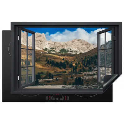 Produktbild von KitchenYeah© Herdabdeckplatte Aussicht - Berge - Grün , 81x52cm, Küche Deko, Glaskeramikkochfeld Herdabdeckung, Abdeckplatte fùr Kochfeld