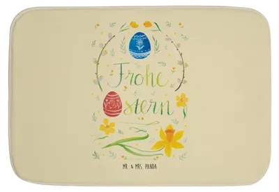Produktbild von Mr. & Mrs. Panda Badezimmerteppich Ostern Frohe Ostern - Gelb Pastell - Geschenk, Bemalte Ostereier, Badläufer, Osterblume, Badvorleger, Badteppich, Ostergrüße, Badematte
