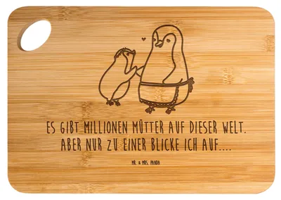 Produktbild von Mr. & Mrs. Panda Schneidebrett Pinguin mit Kind - Transparent - Geschenk, Familie, Mama, Frühstücksbrettchen, Brett, Muttertag, Mutter, schneidunterlage, Holzbrett