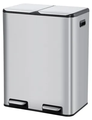 Obrázok produktu pre Kôš na odpad 2x30 litrov - nerezový pedálový kôš - dvojkomorový na triedenie odpadu - tichý uzatvárač - vyberateľné vnútorné vedrá - obdĺžnikový tvar - strieborná farba
