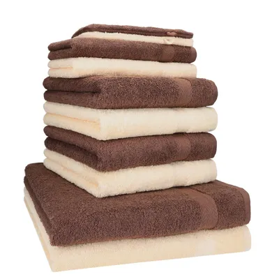 Produktbild von Betz 10-tlg. Handtuch-Set PREMIUM 2 Duschtücher 4 Handtücher 2 Gästetücher 2 Waschhandschuhe  Farbe: nussbraun & beige