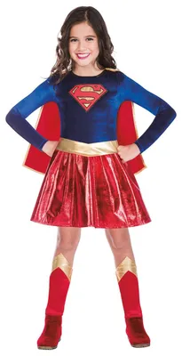 Super Girl Kostüm, Blau/Rot, 8-10 Jahre, mit Cape