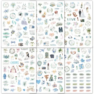 12 Blatt Hochzeits-Sticker für Scrapbooking und Gästebuch