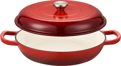 Produktbild von MOA Gusseisen Bräter - 3,5L Schmortopf - Für Alle Wärmequellen inkl. Induktion - Mit Deckel - Ø 30cm - Antihaftbeschichtung - Rot