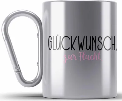 Produktbild von Trendation - Jobwechsel Edelstahl Tasse Karabiner Geschenk Kollegin Kollege Lustig Abschiedsgeschenk Sprüche - Glückwunsch Zur Flucht Abschied (Silber)