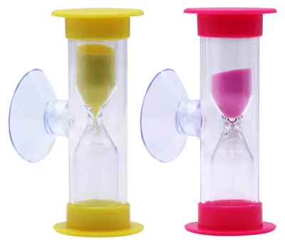 Produktbild von Set mit 2 Sanduhren für Kinder, eine mit 2 Minuten und eine mit 3 Minuten Laufzeit, jeweils mit Saugnapf