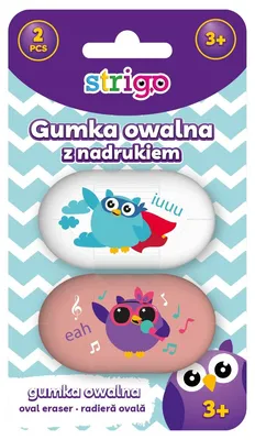 Produktbild von Strigo Ovaler Radiergummi mit Eulenmotiv, 2 Stück