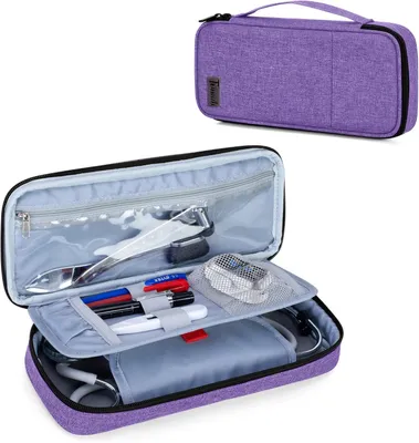 Imagen del producto de Funda para estetoscopio con compartimentos internos, de nylon, color púrpura, para accesorios médicos