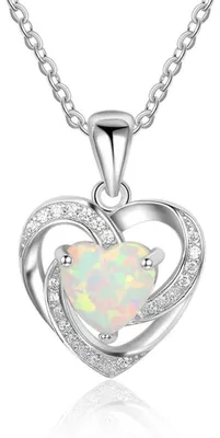 Produktbild von JEVLUH Weiße Opal Liebesherz Opal Halskette Aus 925er Sterling Silber, Zierliche
