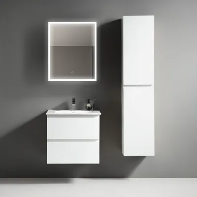 Produktbild von Alpenberger Badezimmermöbel Badmöbel Set | Waschbecken mit Unterschrank 60 cm Breit | Badschrank Hochschrank | Badezimmerspiegel mit Beleuchtung | Led Spiegel Bad