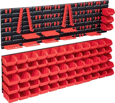 Produktbild von CLORIS 141-tlg. Werkzeugwand mit Sichtlagerkästen Rot und Schwarz, 9,25 kg