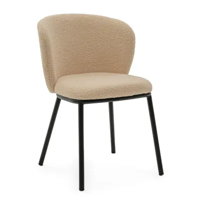 Zdjęcie produktu dla NEW HOME Krzesło glamour BARI tapicerowane krzesło do jadalni do salonu - ciemnobeżowe - nowoczesne meble boucle teddy