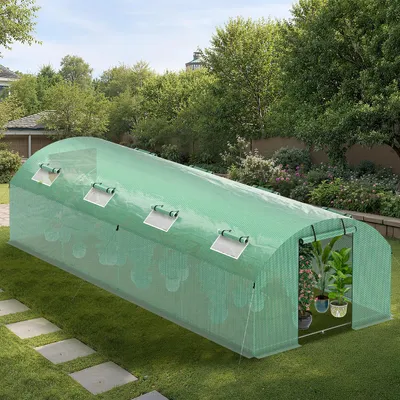 Produktbild von Ikodm Gewächshaus Foliengewächshaus mit Verzinktrohrfundament 3 × 8 m - 24 m² inkl. Erdanker & 8 Aufrollbare Fenster mit Moskitonetz & 140 g/m² UV-beständig Tomatengewächshaus Greenhouse