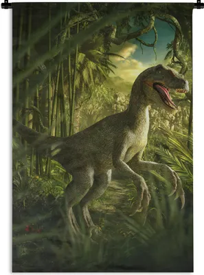 Produktbild von MuchoWow® Wandteppich Wandbehang Dinosaurier - Pflanzen - Grün - Illustration - Kinder - Jungen 60x90 cm Tapisserie Dekoration Wandtuch - Foto-Teppich - Abwaschbar