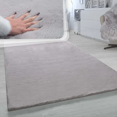 Produktbild von Hochflor Teppich Für Wohnzimmer Softes Kaninchenfell Imitat Kunstfell In Grau Grösse 100x200 cm
