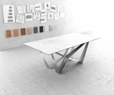Produktbild von DELIFE Esstisch Edge 200x100cm Keramik Laminam®Statuarietto Weiß Spider Flachstahl Edelstahl