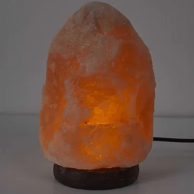 Salzlampe mit Holzsockel, 20 cm, rosa, luftreinigend