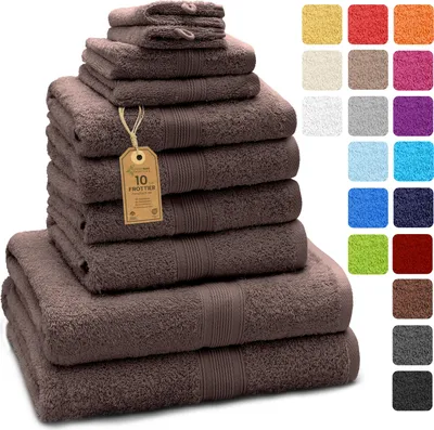 Produktbild von Frottier Handtuch-Set, 4X Handtücher, 2X Duschtücher, 2X Gästetücher, 2X Waschhandschuhe, Schoko braun