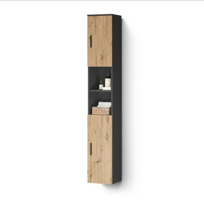 Immagine prodotto di Mobile alto Livinity Ronco Antracite/Rovere artigianale 30 x 190 cm con 2 porte, Model 62543