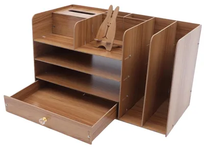 Image de Elzusha - Organisateur de bureau en bois multifonctionnel avec tiroir et porte-stylos