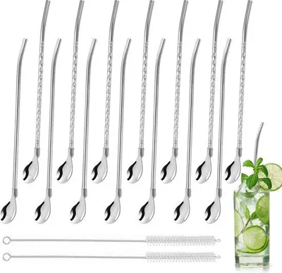 Image de Set de couverts en acier inoxydable 2 en 1, 16 pièces, réutilisables