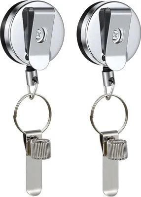 Produktbild von 2 Stück 70 cm einziehbarer Stifthalter mit Schlüsselring, Gürtelclip, dehnbarer Federstahldraht, robustes Metall, tragbar, universell, für Zimmerleute, Krankenschwestern, Kellner, Bleistiftclip, Schlüsselband