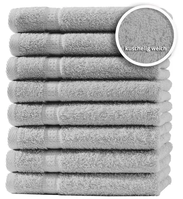 Produktbild von 8er Set Gästetücher Handtücher Duschtücher Badetücher Frottee 100% Baumwolle, Farbe:Silber, Größe:Gästetücher 30x50 cm