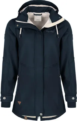 Produktbild von Dry Fashion Damen Softshell-Mantel Wien mit wattiertem Fleece-Innenfutter - Softshelljacke mit abnehmbarer Kapuze in Navy Größe 38