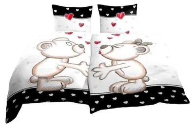 Produktbild von 4 teilig Bettwäsche 135x200 cm Bärchen Herzen Liebe Partner schwarz Microfaser