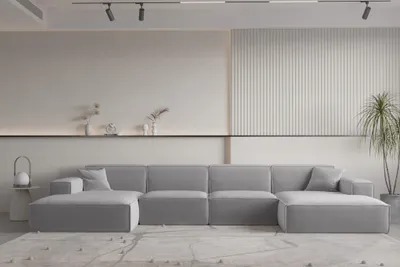 Produktbild von Wohnlandschaft U-Form CELES PREMIUM in Stoff Opera Velvet Hellgrau