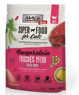 Produktbild von MAC's Katzenfutter für ausgewachsene Katzen, Trockenfutter mit Monoprotein, 300 g, frisches Pferdefleisch