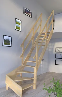 Produktbild von Holztreppe Korfu 1/4 gewendelter Ausführung rechts-Holzgeländer-beidseitig-ohne Setzstufen