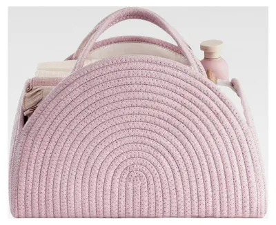 Produktbild von Wickeltaschen Organizer, Baby Windel Caddy Korb, Tragbarer Aufbewahrungskorb für den Wickeltisch, Wickelkorb mit Fächern und Griffen, Baumwollseilkorb für Geschenke zur Babyparty (Rosa)