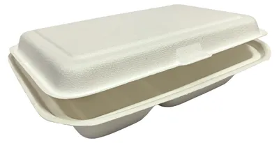 Produktbild von 100x Menüboxen ToGo 251x162x63mm 2-teilig aus Zuckerrohr nature weiß