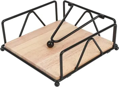 Imagen del producto de Azomor®: Elegantes porta servilletas cuadrados de metal con base de madera, ideales para hostelería