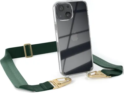 Produktbild von EAZY CASE - Hülle mit Band für Apple iPhone 13 Mini, Handyhülle mit Umhängeband, Silikonhülle transparent, Handykette in Grün