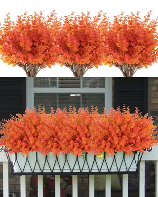 Künstliche Eukalyptusstiele, 8 Stück, Herbst orange, Kunstpflanze