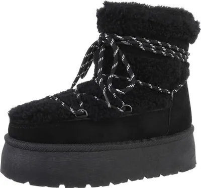 Produktbild von Ital-Design Damen Stiefeletten Plateaustiefeletten Schnürstiefeletten Warm gefüttert Wildlederoptik Snowboots 87214520 Schwarz Gr.  40