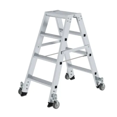 Produktbild von MUNK Stehleiter beidseitig begehbar mit Rollen 2x4 Stufen