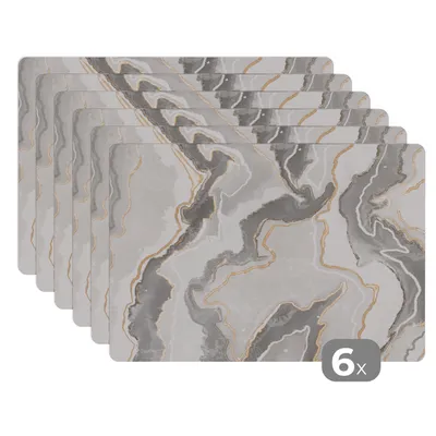 Obrázok produktu pre MuchoWow® Podložky Sada 6 podložiek Umývateľné podložky 30x45x0.3cm Mramor - Hnedá - Línia Podložka pod stôl Nekĺzavá a odolná voči teplu