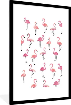 Produktbild von MuchoWow® MuchoWow® Gerahmtes Poster Rosa - Flamingo - Familie 60x90 cm - Poster mit zchwarzem Bilderrahmen - Dekoration - Wandposter Wohnzimmer - Hochwertig