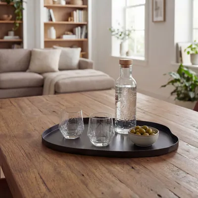 Image de FineBuy, plateau décoratif en métal, 50 cm, noir. Plateau organique, design, sans pieds. Élégant, fait à la main